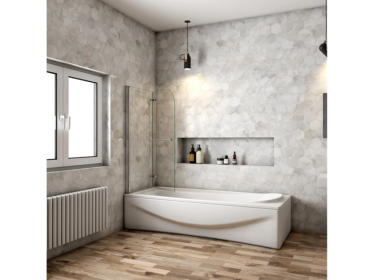 Mampara de bañera plegable-cristal antical 6mm con un toallero 300mm-(980-1000)x1400mm