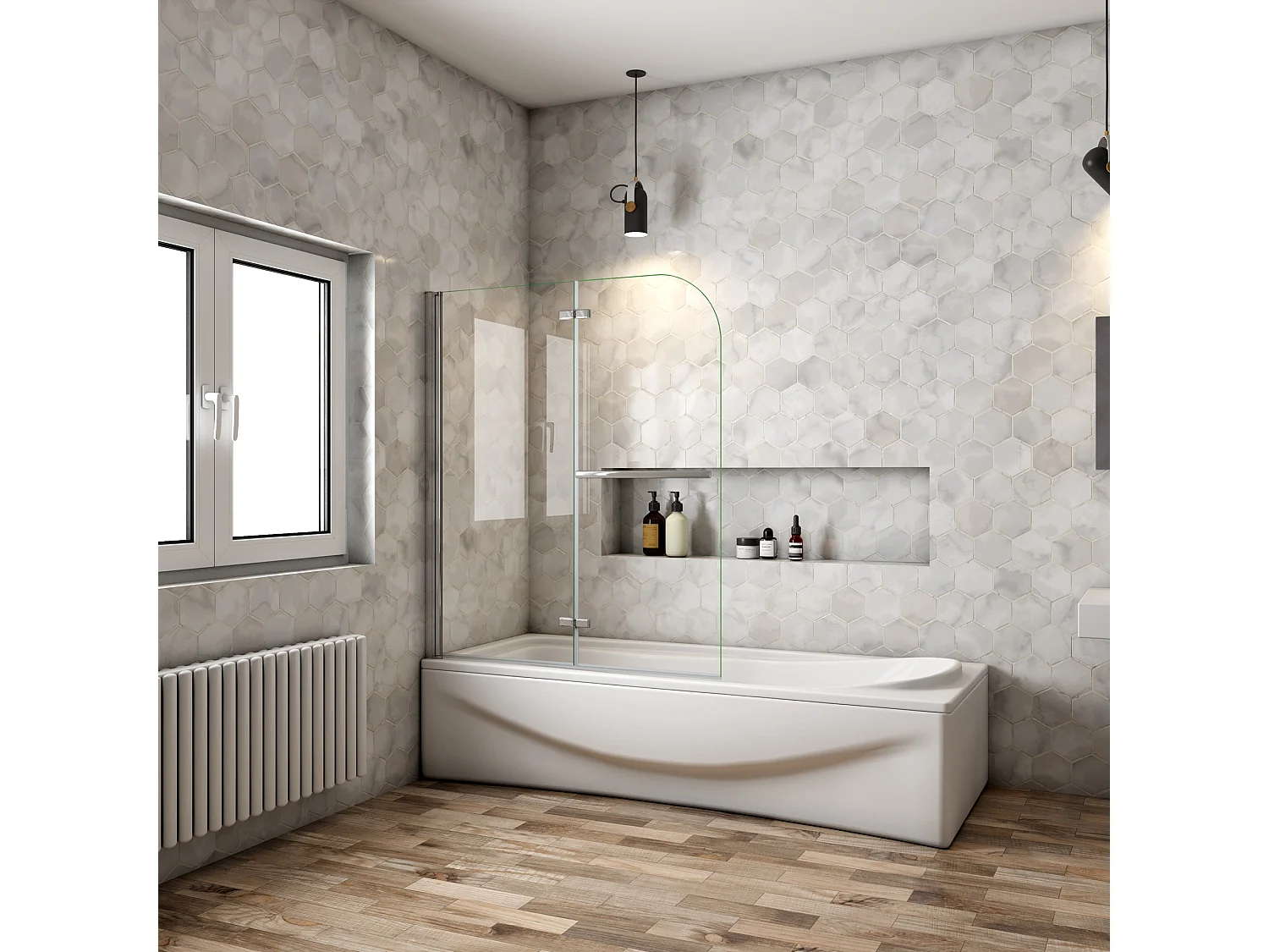 Mampara de bañera plegable-cristal antical 6mm con un toallero 300mm-(980-1000)x1400mm