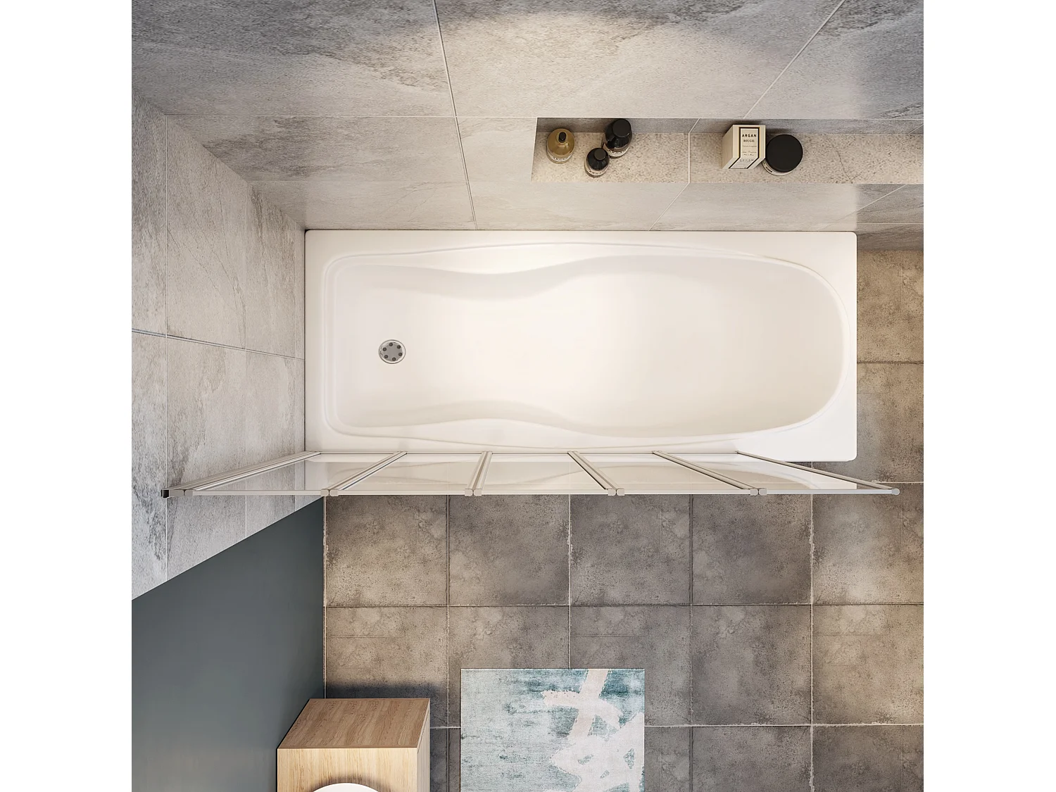 Mampara de bañera 5 hojas plegables-vidrio templado 4mm perfil gris mate-(1193-1203)x1400mm