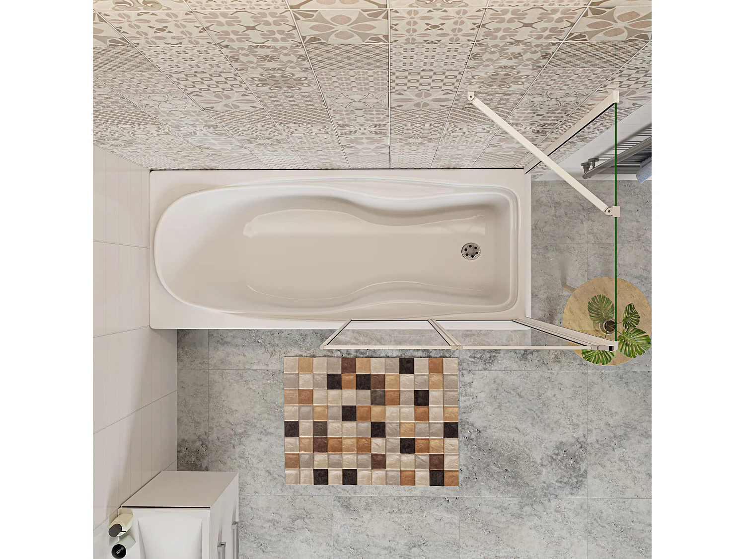 Mampara de bañera plegable-vidrio 4mm con perfil gris mate-2 hojas+panel lateral 700mm-(899-909)x(672-699)x1400mm