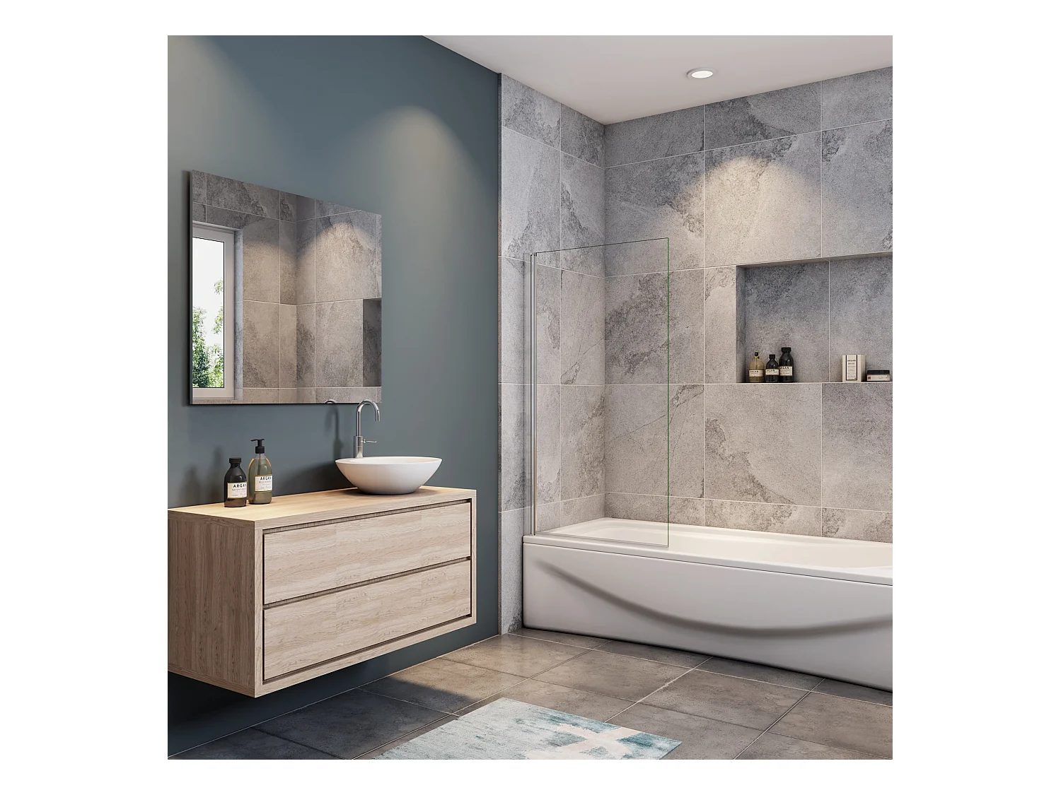 Mampara de bañera abatible-cristal templado 6mm-con perfil cromado-(780-800)x1400mm