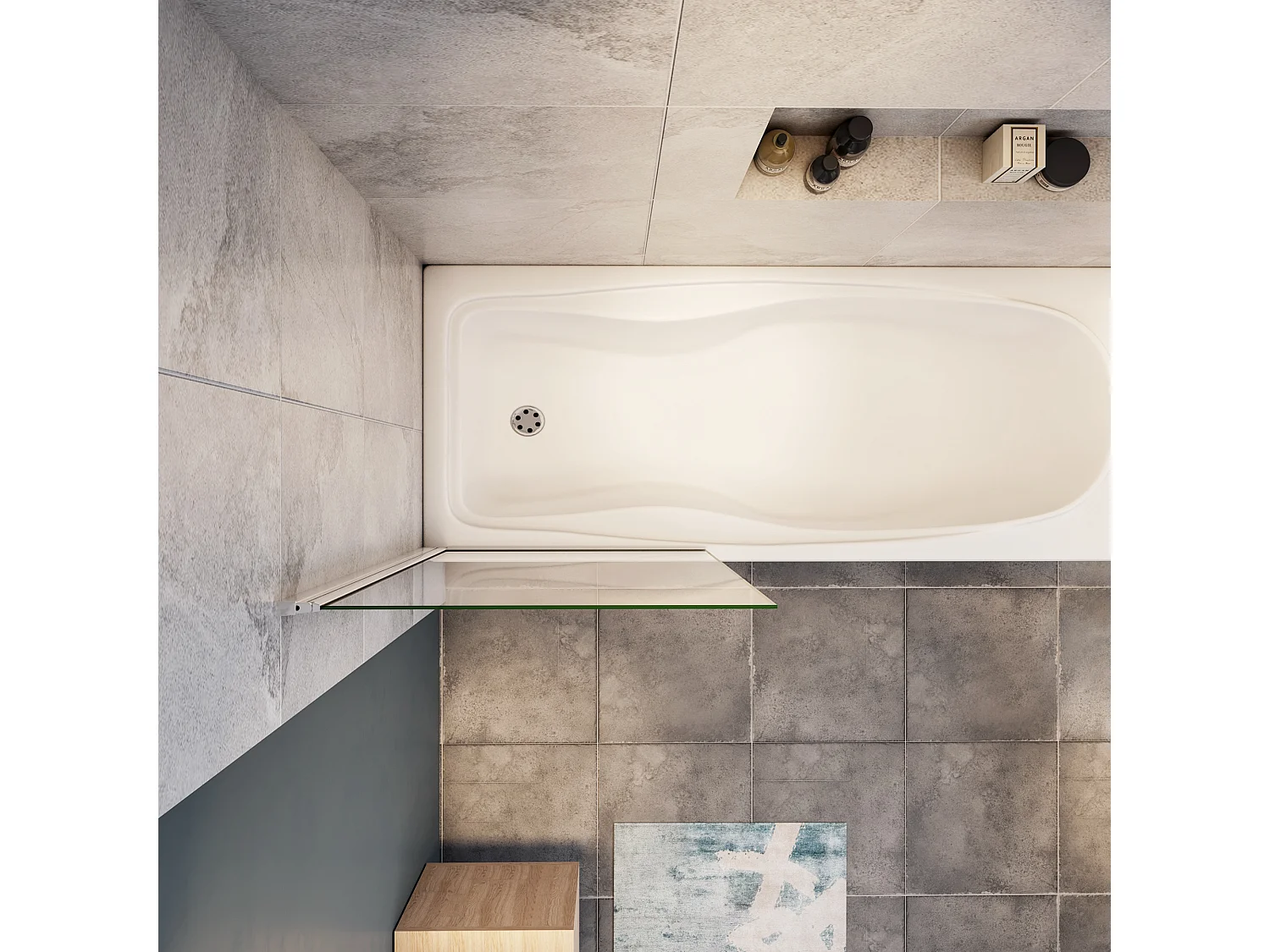 Mampara de bañera abatible-cristal templado 6mm-con perfil cromado-(780-800)x1400mm