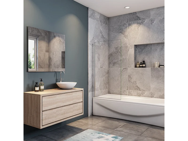 Mampara de bañera abatible-cristal templado 6mm-con perfil cromado-(780-800)x1400mm