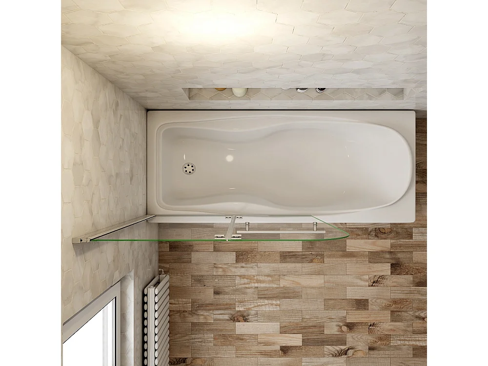 Painel de Banheira Dobrável 2 Folhas de Vidro Anti-calcário 6mm Dobrável com Toalheiro 300mm Dimensões: (880-900)x1400mm