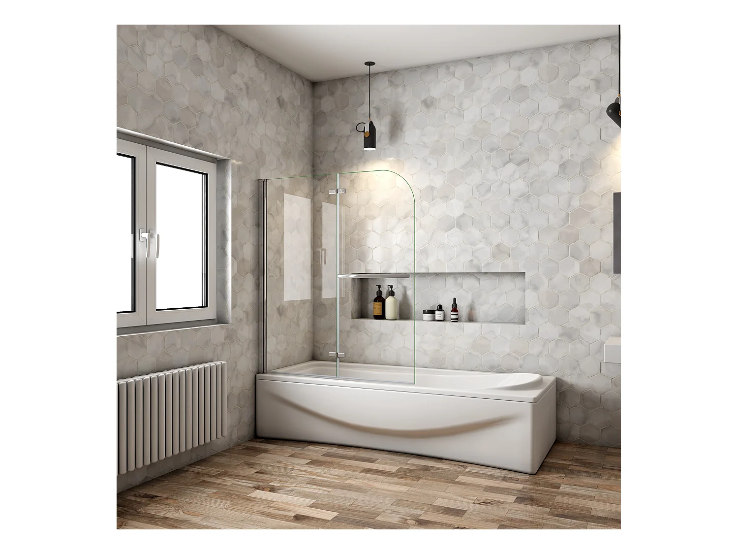 Mampara de bañera plegable-cristal antical 6mm con un toallero 300mm-(880-900)x1400mm