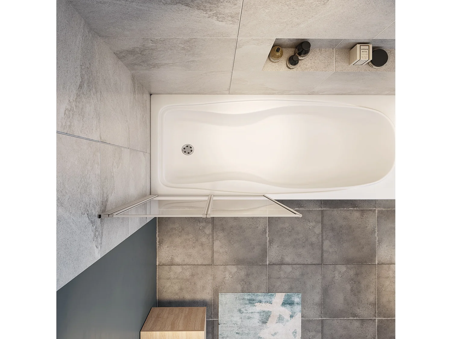 Mampara de bañera 2 hojas plegables-vidrio templado 4mm perfil gris mate-(890-900)x1400mm