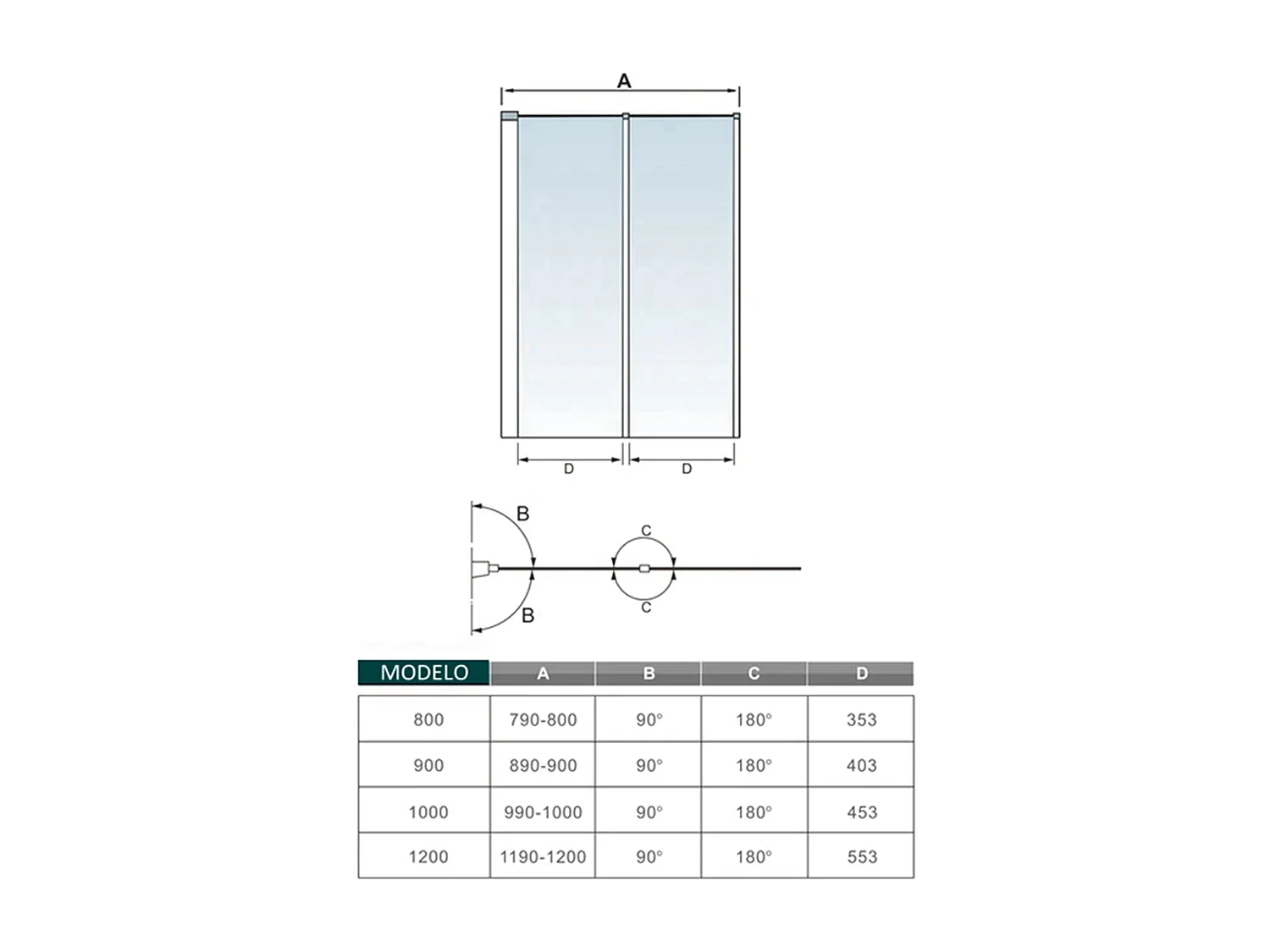 Mampara de bañera 2 hojas plegables-vidrio templado 4mm perfil gris mate-(890-900)x1400mm