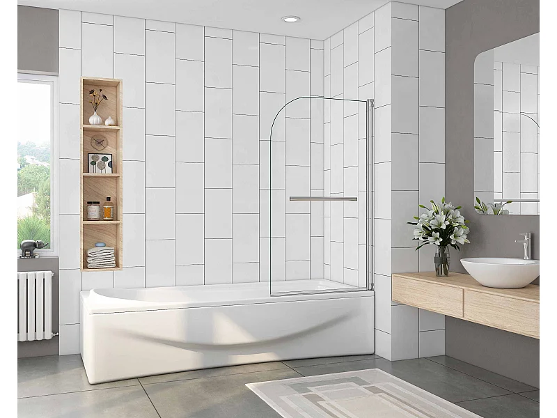 Mampara de bañera pivotante simple 1 hoja cristal templado 5mm con toallero 400mm (795-800)x1400mm