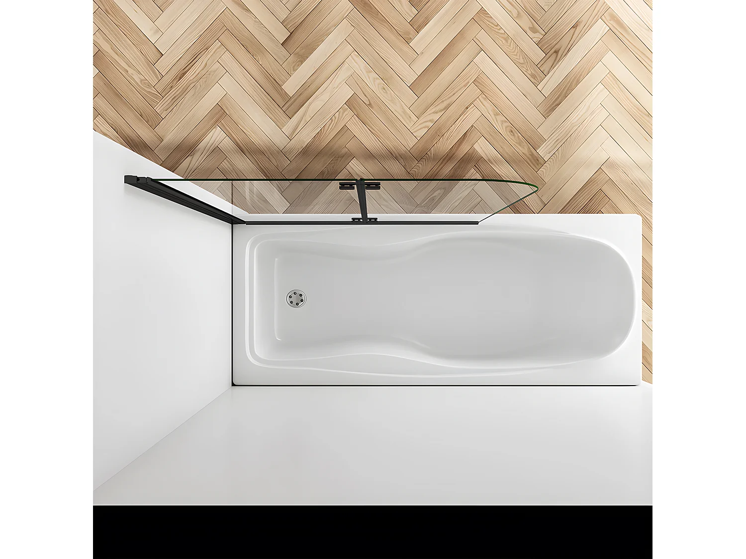 Painel de Banheira Dobrável 2 Folhas Vidro Anti-calcário 6mm Perfil Preto Fosco Tamanho: (1180-1200)x1400mm