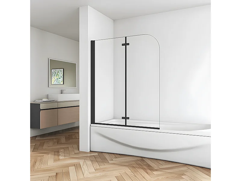 Mampara de bañera abatible 2 hojas cristal antical 6mm plegable perfil negro mate (980-1000)x1400mm