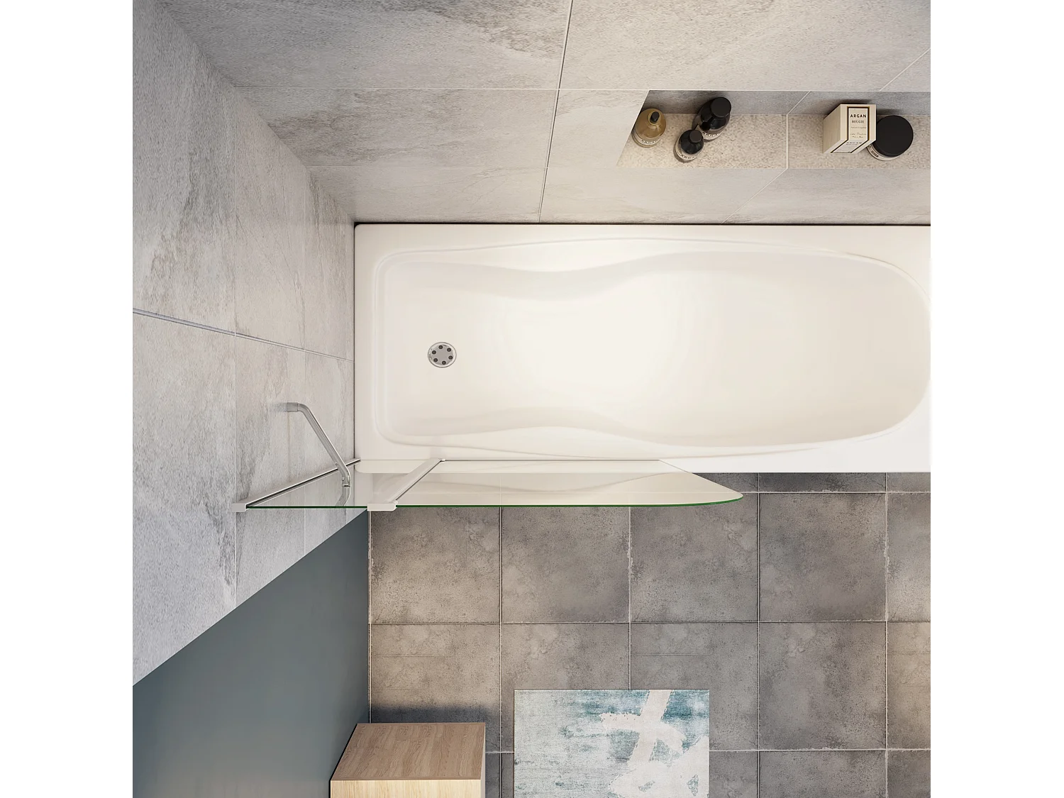 Mampara de bañera abatible-cristal templado 4mm con perfil gris mate-(1090-1100)x1400mm