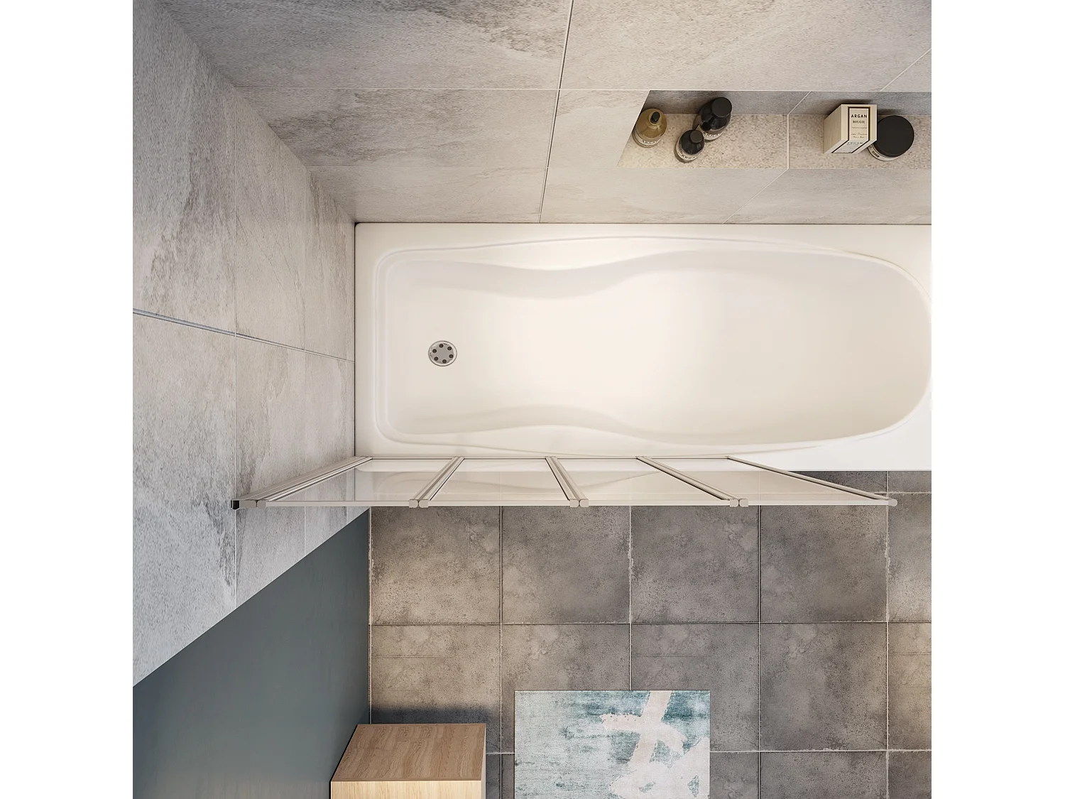 Mampara de bañera 4 hojas plegables vidrio templado 4mm perfil gris mate (890-900)x1400mm