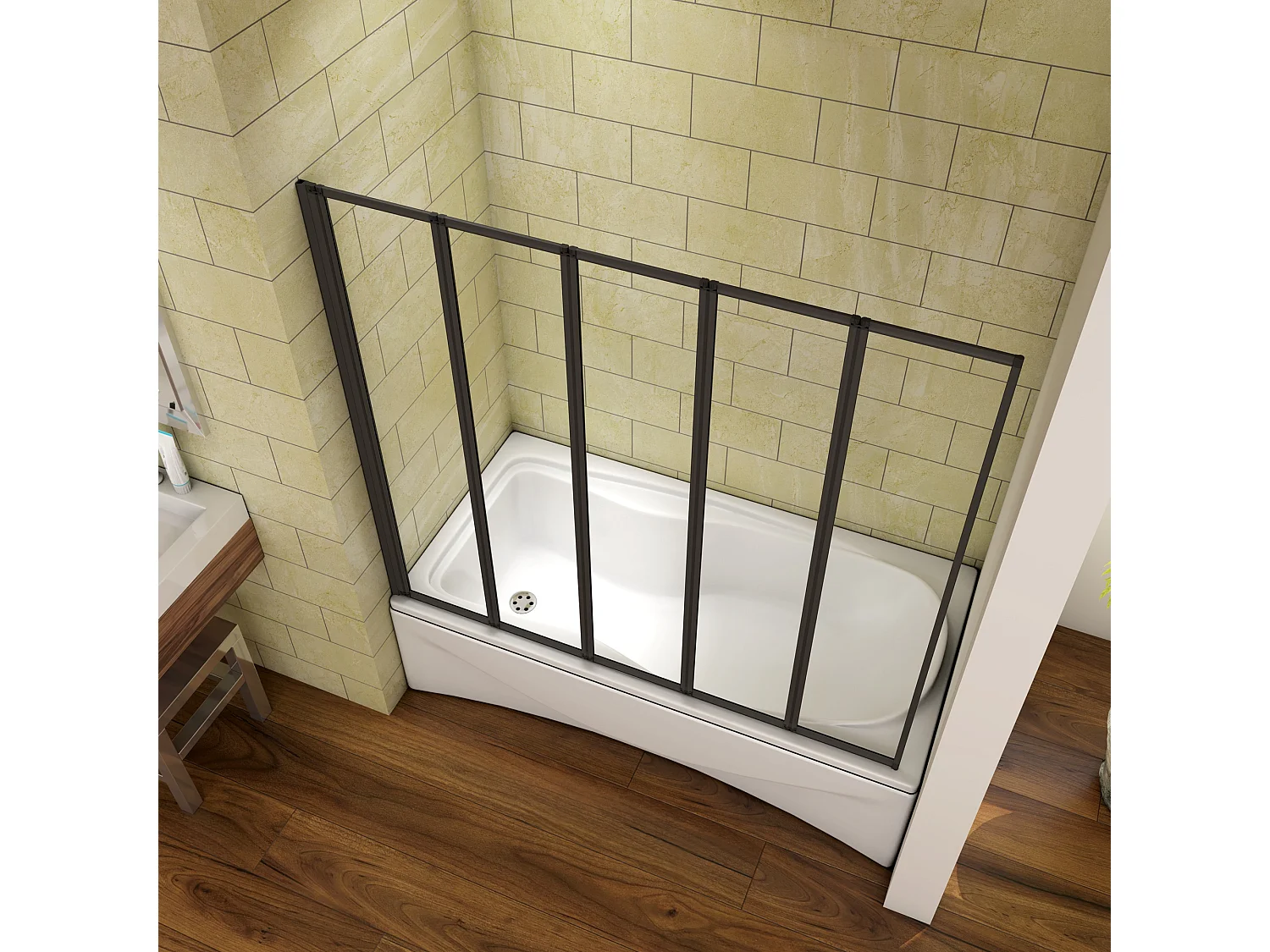 Mampara de bañera plegable-vidrio templado 4mm con perfil negro mate-(1193-1203)x1400mm