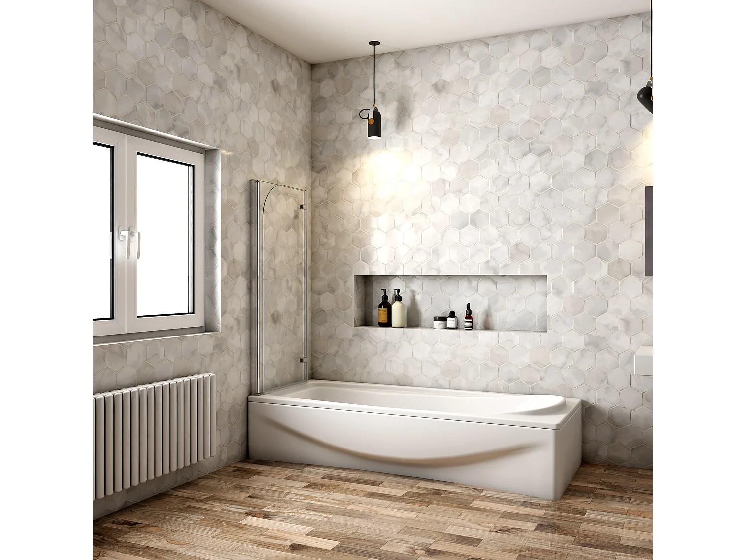 Painel de Banheira Dobrável 2 Folhas Vidro Anti-calcário 6mm Tamanho: (1080-1100)x1400mm