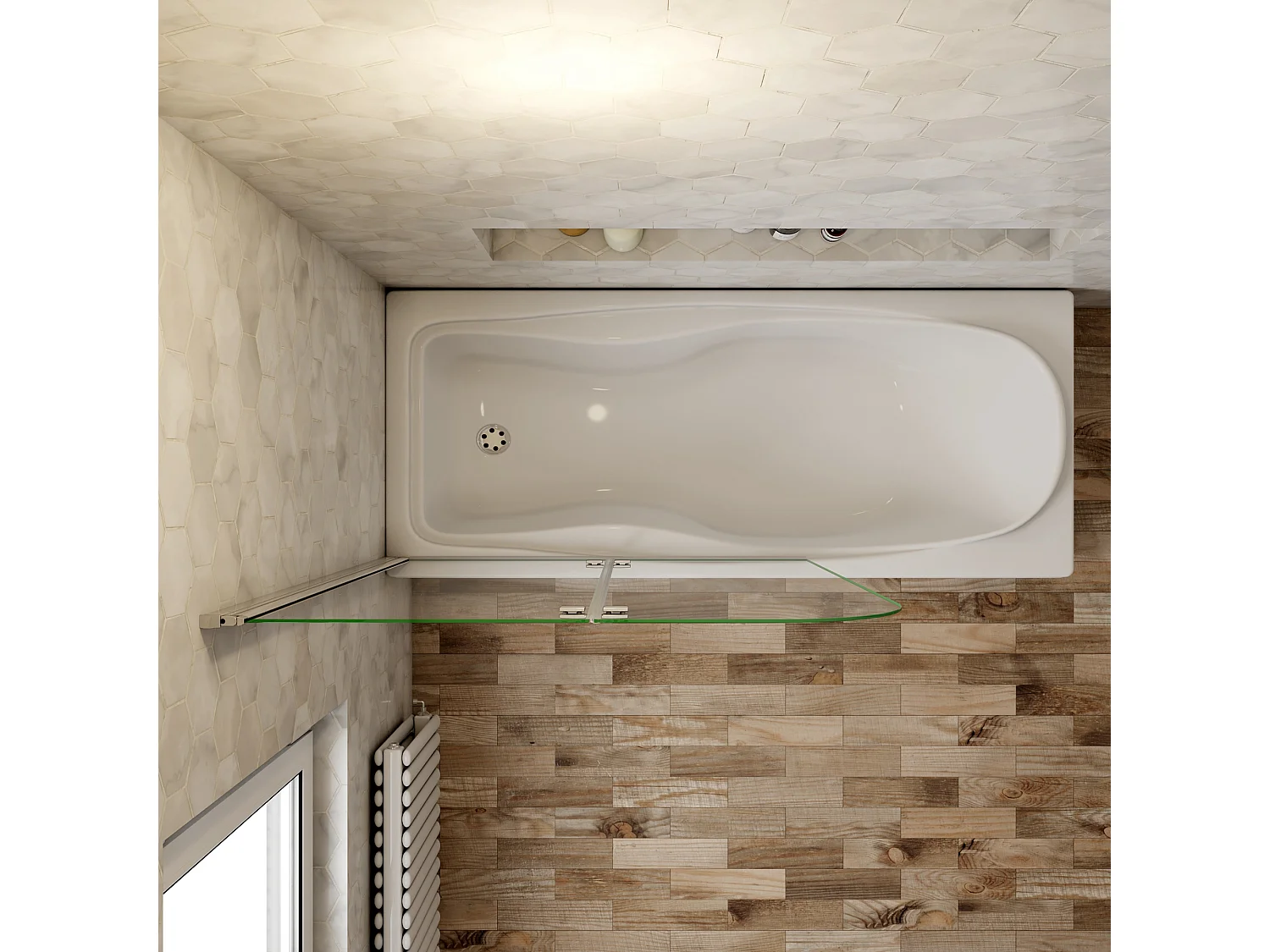 Painel de Banheira Dobrável 2 Folhas Vidro Anti-calcário 6mm Tamanho: (1080-1100)x1400mm