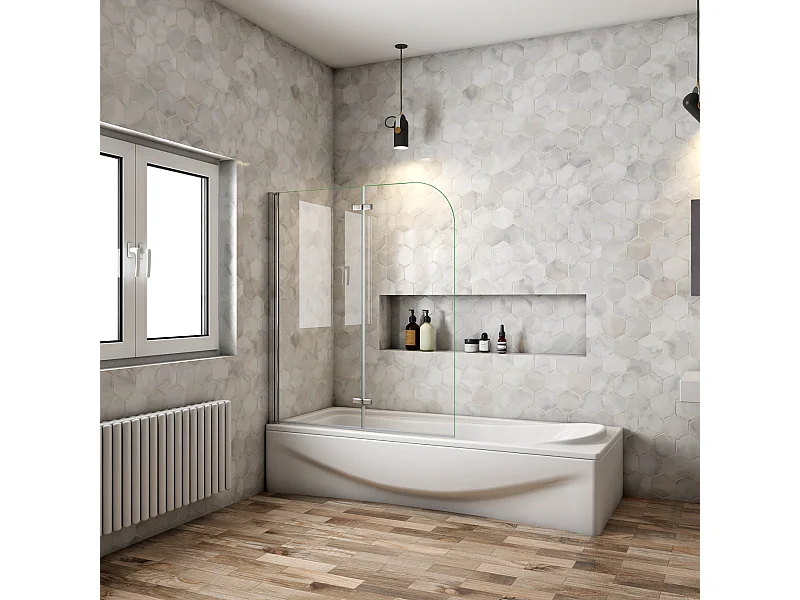 Painel de Banheira Dobrável 2 Folhas Vidro Anti-calcário 6mm Tamanho: (1080-1100)x1400mm