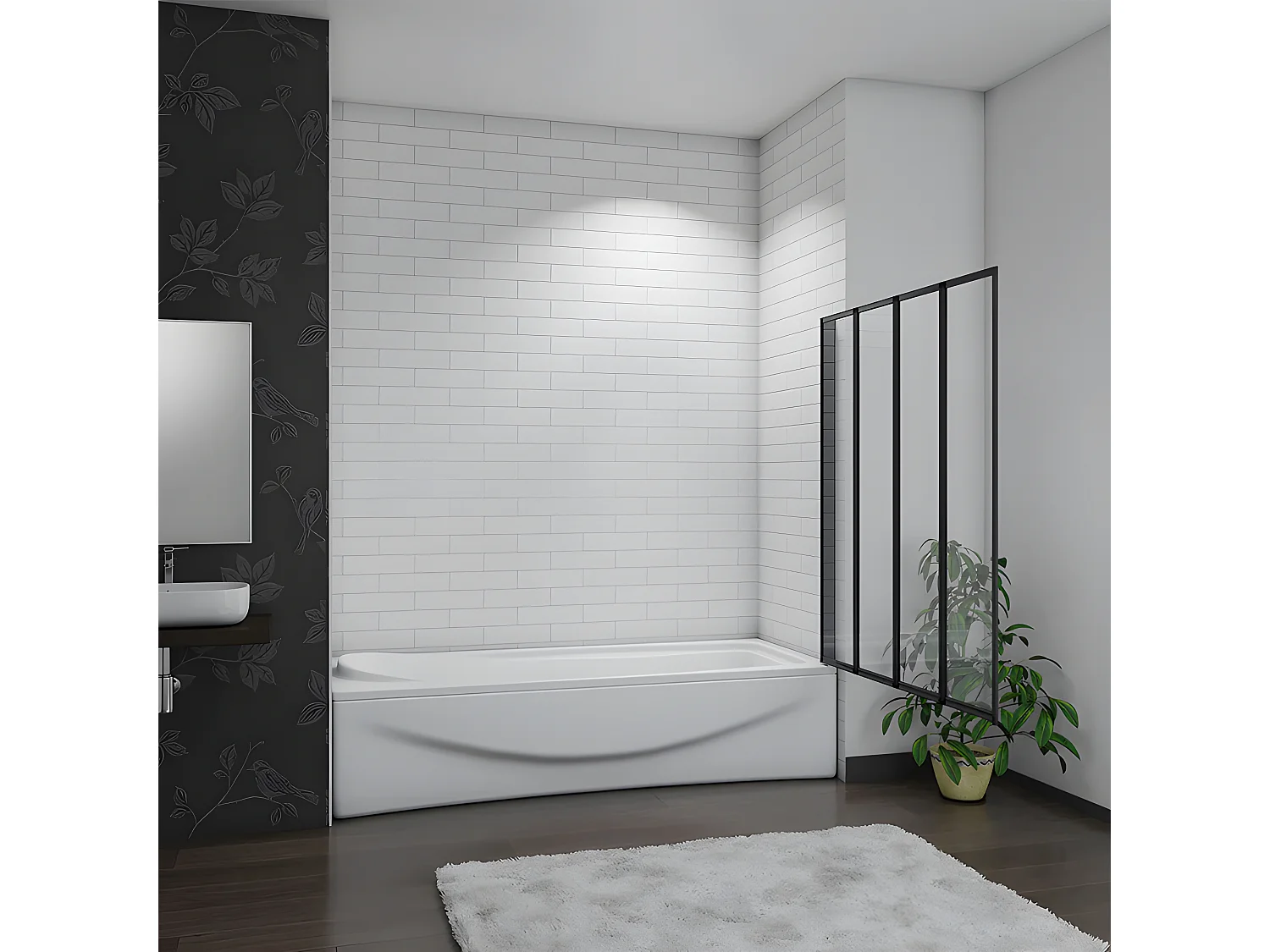 Mampara de bañera 4 hojas plegables vidrio templado 4mm perfil negro mate (990-1000)x1400mm