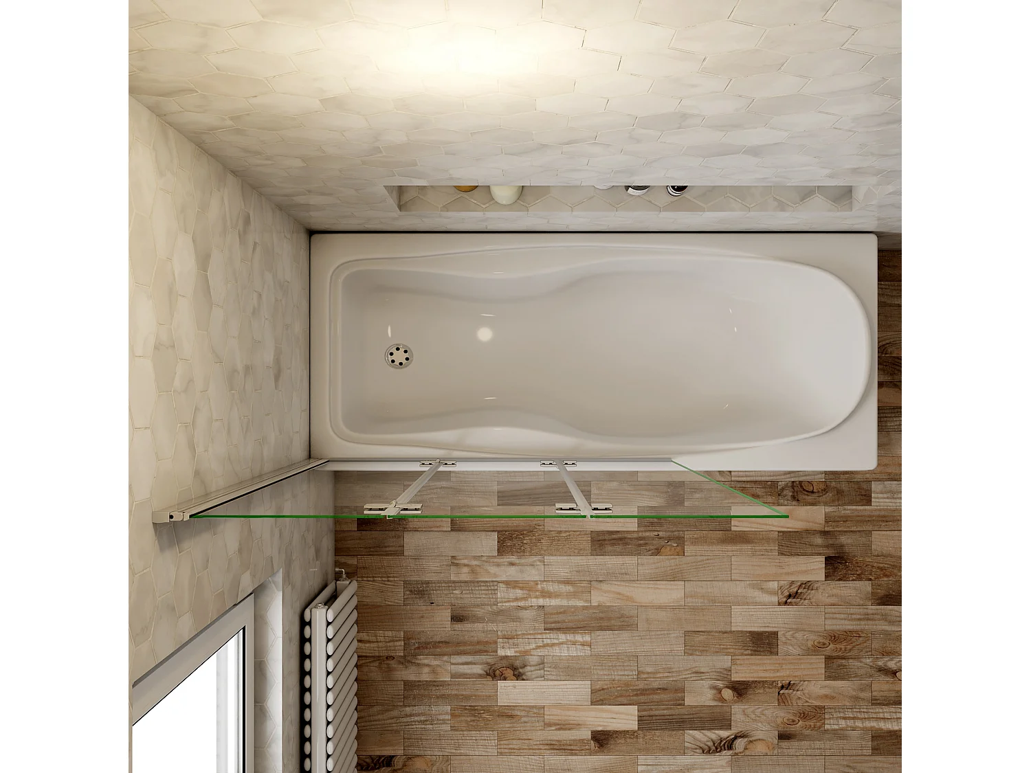 Mampara de bañera abatible 3 hojas cristal antical 6mm 3 veces plegable (1180-1200)x1400mm