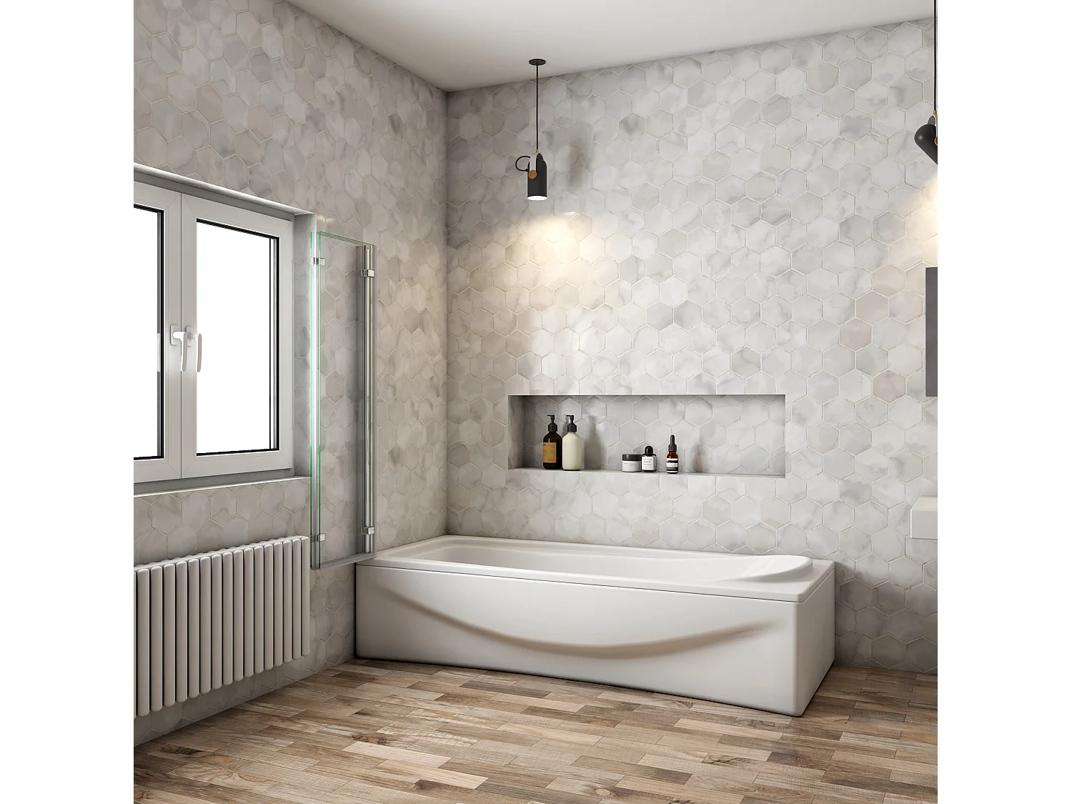 Painel de Banheira Dobrável 3 Folhas Vidro Anti-calcário 6mm Dobrável 3 vezes Dimensões: (1180-1200)x1400mm