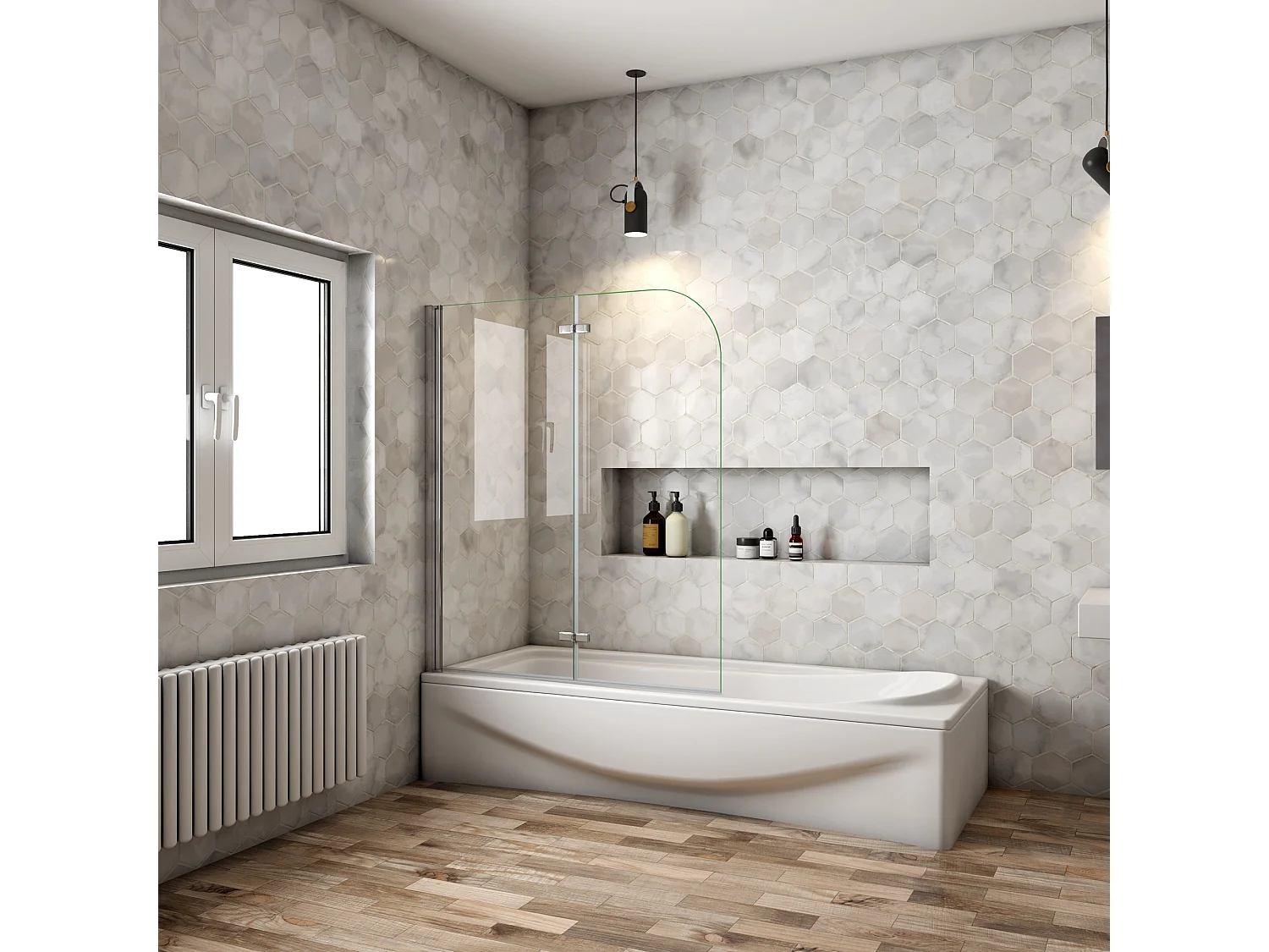 Painel de Banheira Dobrável 2 Folhas Vidro Anti-calcário 6mm Tamanho: (880-900)x1400mm