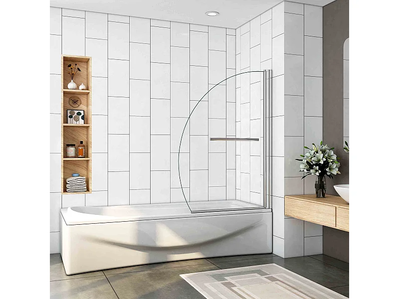 Painel de Banheira Meia Lua com Toalheiro 400mm, Vidro Temperado com Tratamento Anticalcário 8mm Tamanho:(980-1005)x1500mm