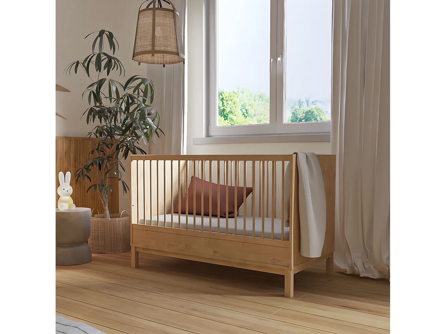 Pack lit bébé évolutif avec matelas 70x140 cm panneaux de fibres bois KIWI