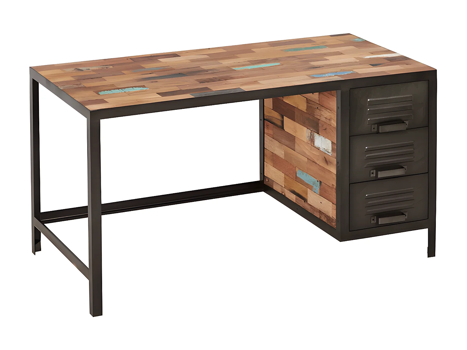 Nautical bar central angle gauche en bois de bateau recyclé - Métal noir - Style industriel - L164