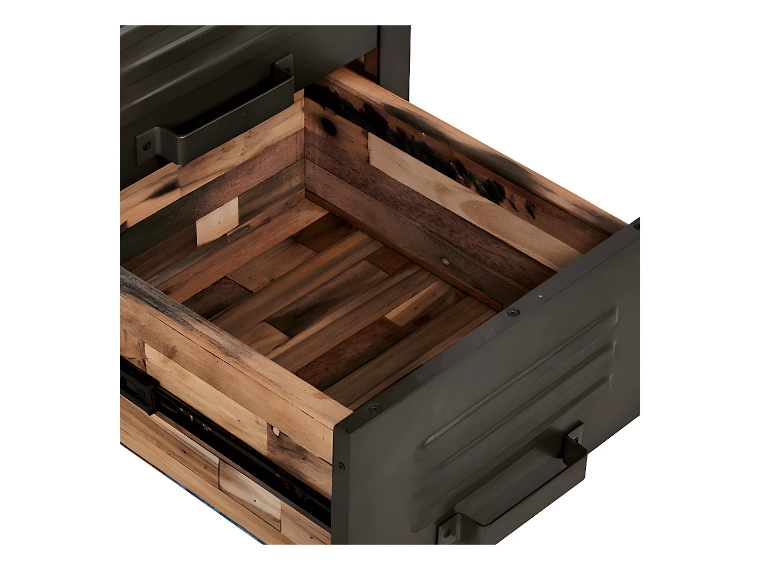 Nautical bar central angle gauche en bois de bateau recyclé - Métal noir - Style industriel - L164