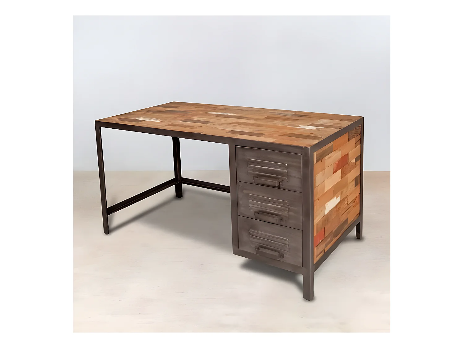 Nautical bar central angle gauche en bois de bateau recyclé - Métal noir - Style industriel - L164