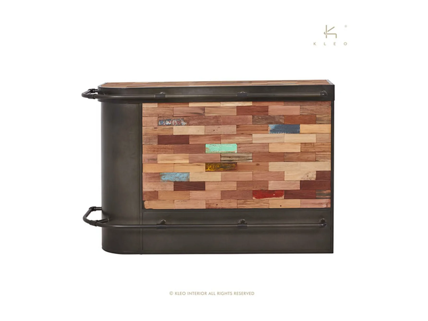 Nautical bar central angle gauche en bois de bateau recyclé - Métal noir - Style industriel - L164