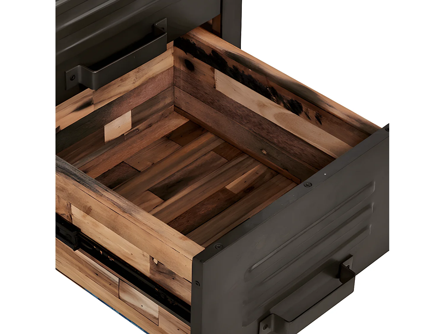 Nautical bar central angle gauche en bois de bateau recyclé - Métal noir - Style industriel - L164