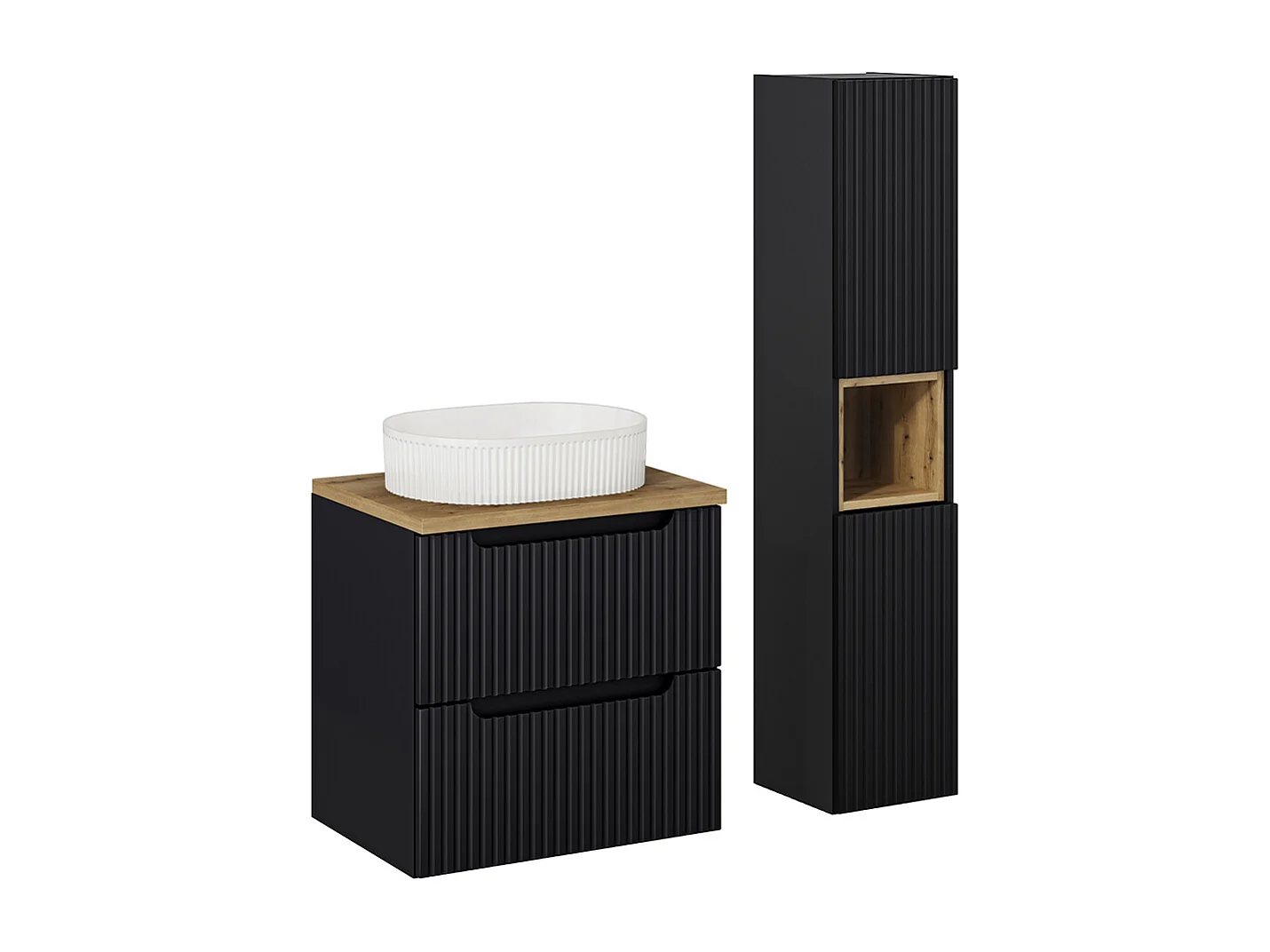 Set di mobili da bagno con lavabo Riva nero e marrone 60cm
