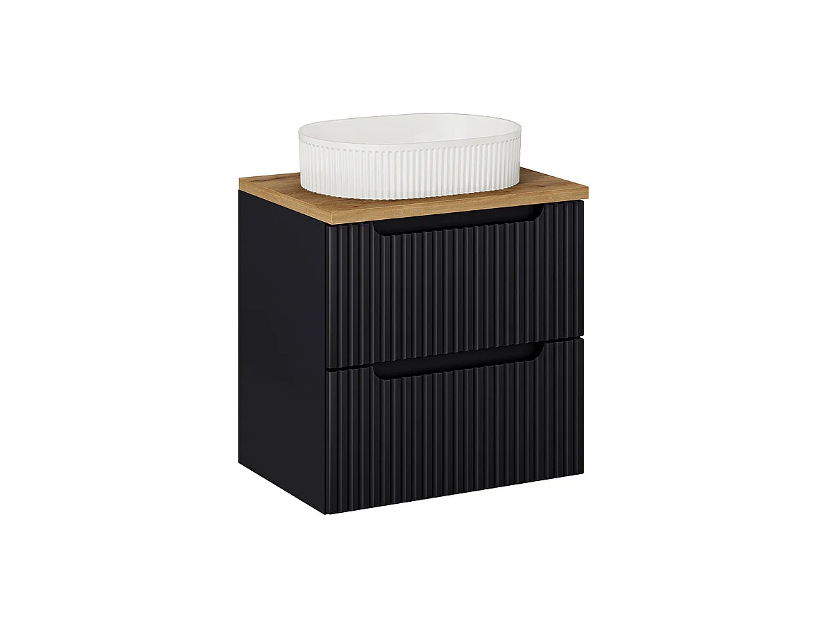 Ensemble meuble simple vasque 60cm 2 tiroirs et colonne Riva Noir et Bois