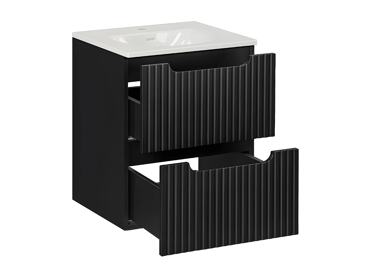 Conjunto de muebles con lavabo individual encastrado 50 cm 2 cajones y columna Riva Negro y Madera