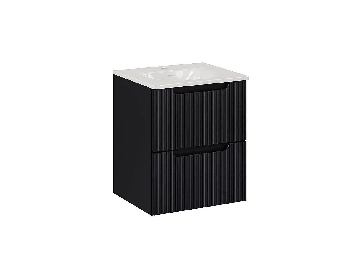 Ensemble meuble simple vasque encastrée 50cm 2 tiroirs en colonne Riva Noir en Bois