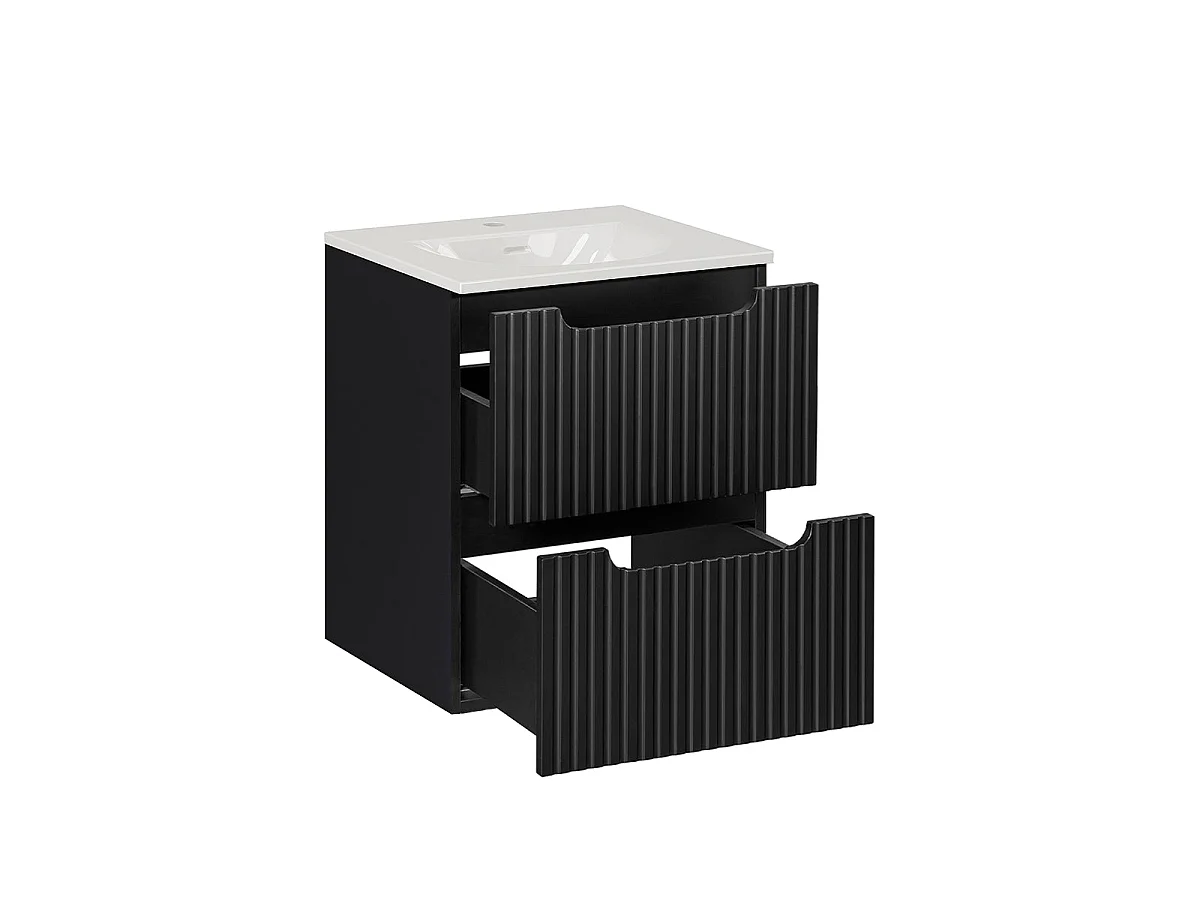 Ensemble meuble simple vasque encastrée 50cm 2 tiroirs en colonne Riva Noir en Bois