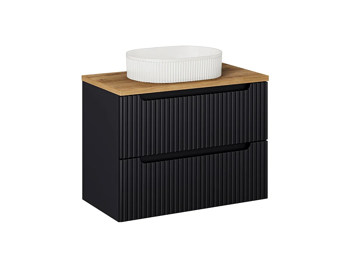Ensemble meuble simple vasque 80cm 2 tiroirs et colonne Riva Noir et Bois