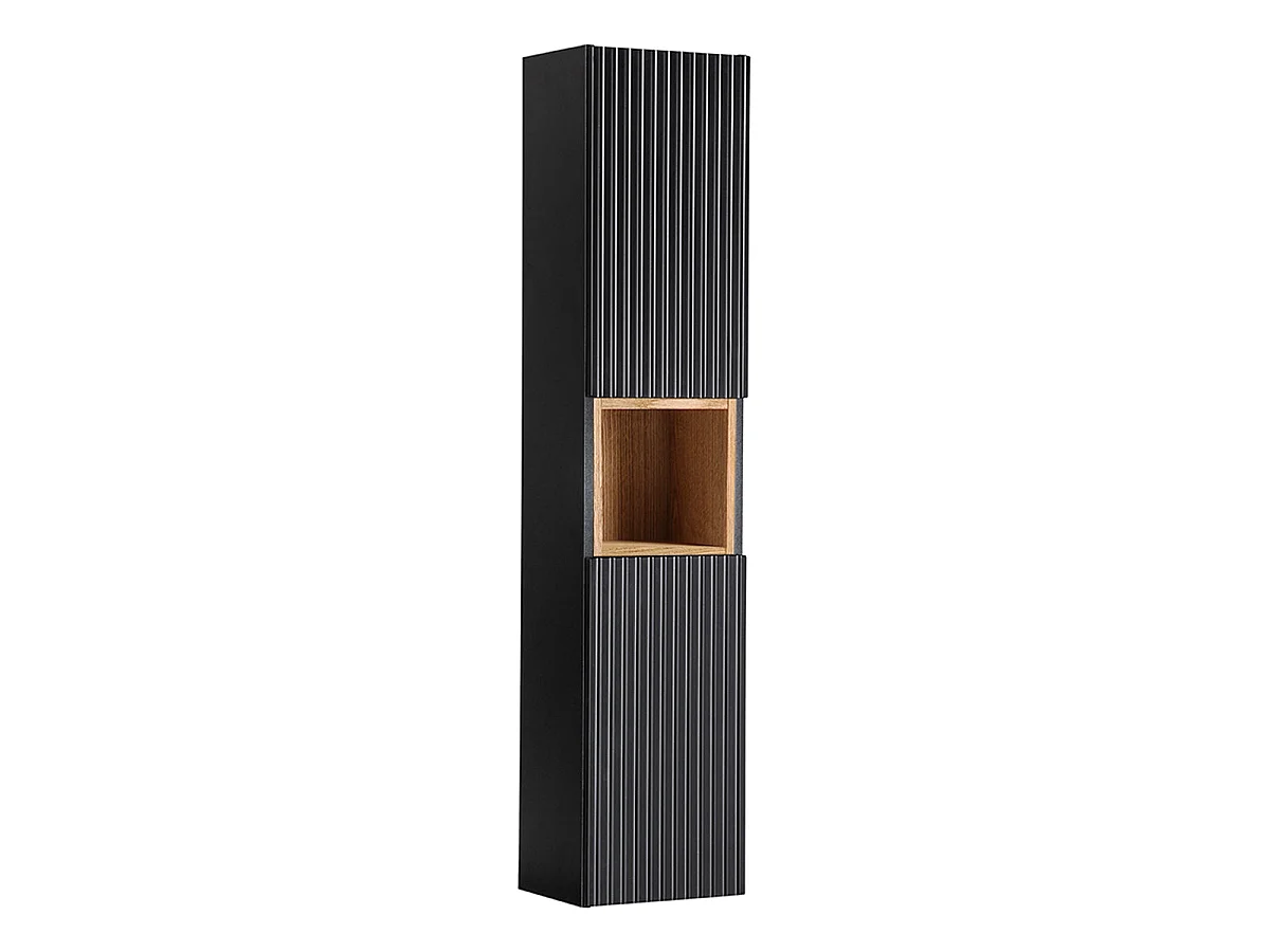 Ensemble meuble simple vasque encastrée 60cm 2 tiroirs et colonne Riva Noir et Bois