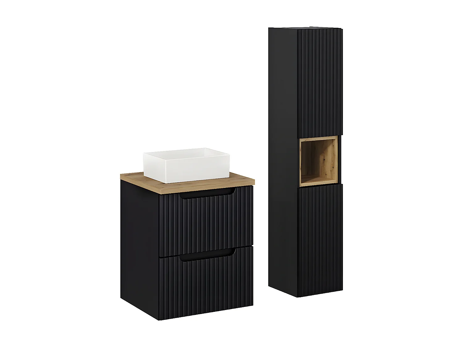 Set di mobili da bagno con lavabo Riva nero e marrone 50cm