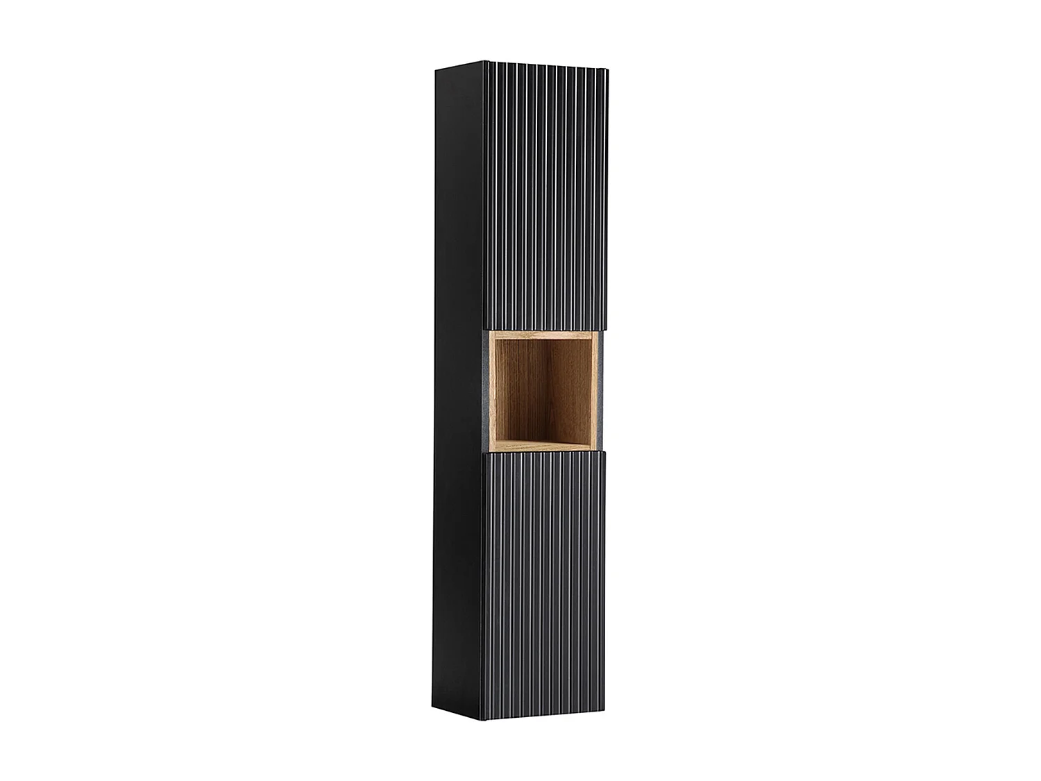 Ensemble meuble double vasque 120cm 4 tiroirs et colonne Riva Noir et Bois