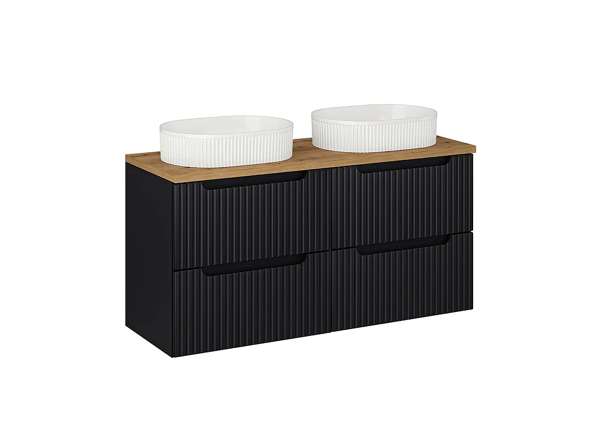 Conjunto móvel lavatório duplo 120cm 4 gavetas coluna Riva Preto e Madeira