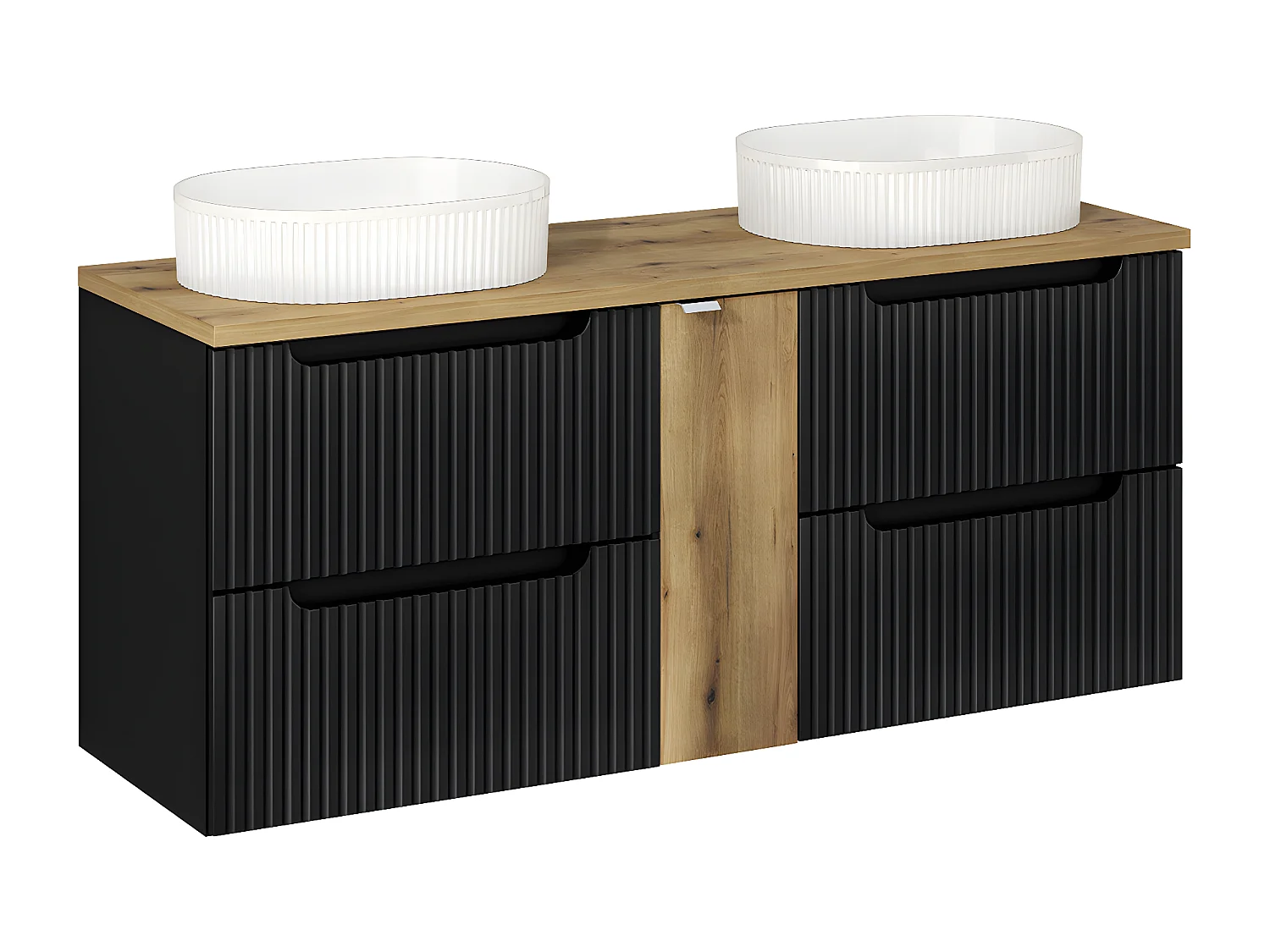 Meuble double vasque 140cm 4 tiroirs Riva Noir et Bois