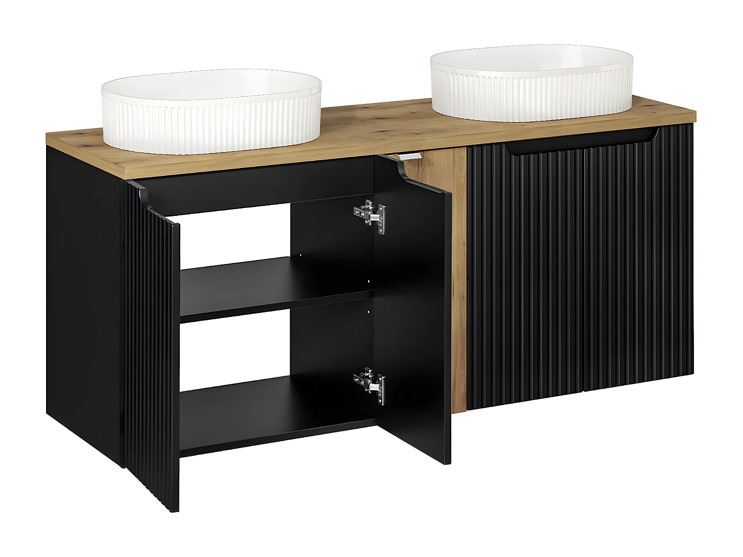 Meuble double vasque 140cm 5 portes Riva Noir et Bois