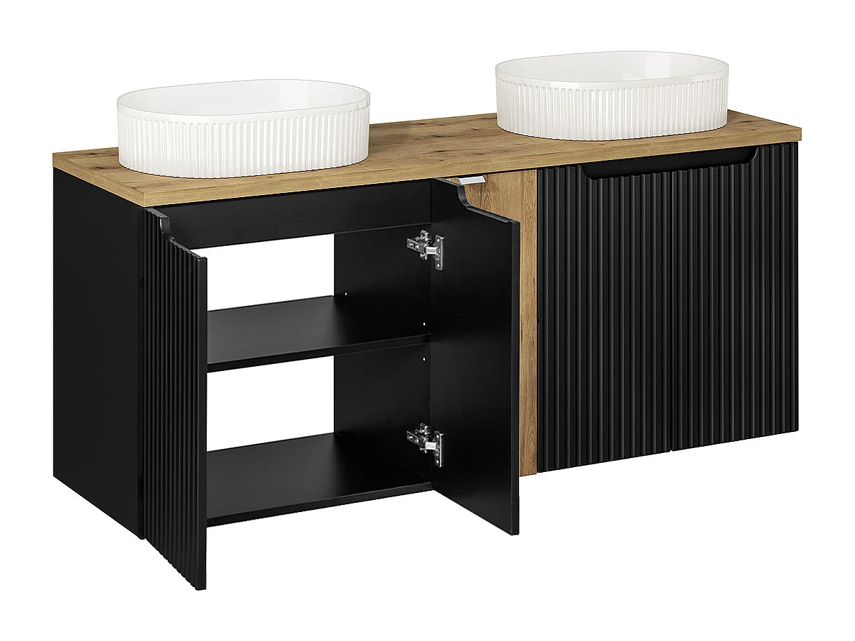 Doppelwaschtisch 140cm 5 Türen Riva Schwarz und Holz
