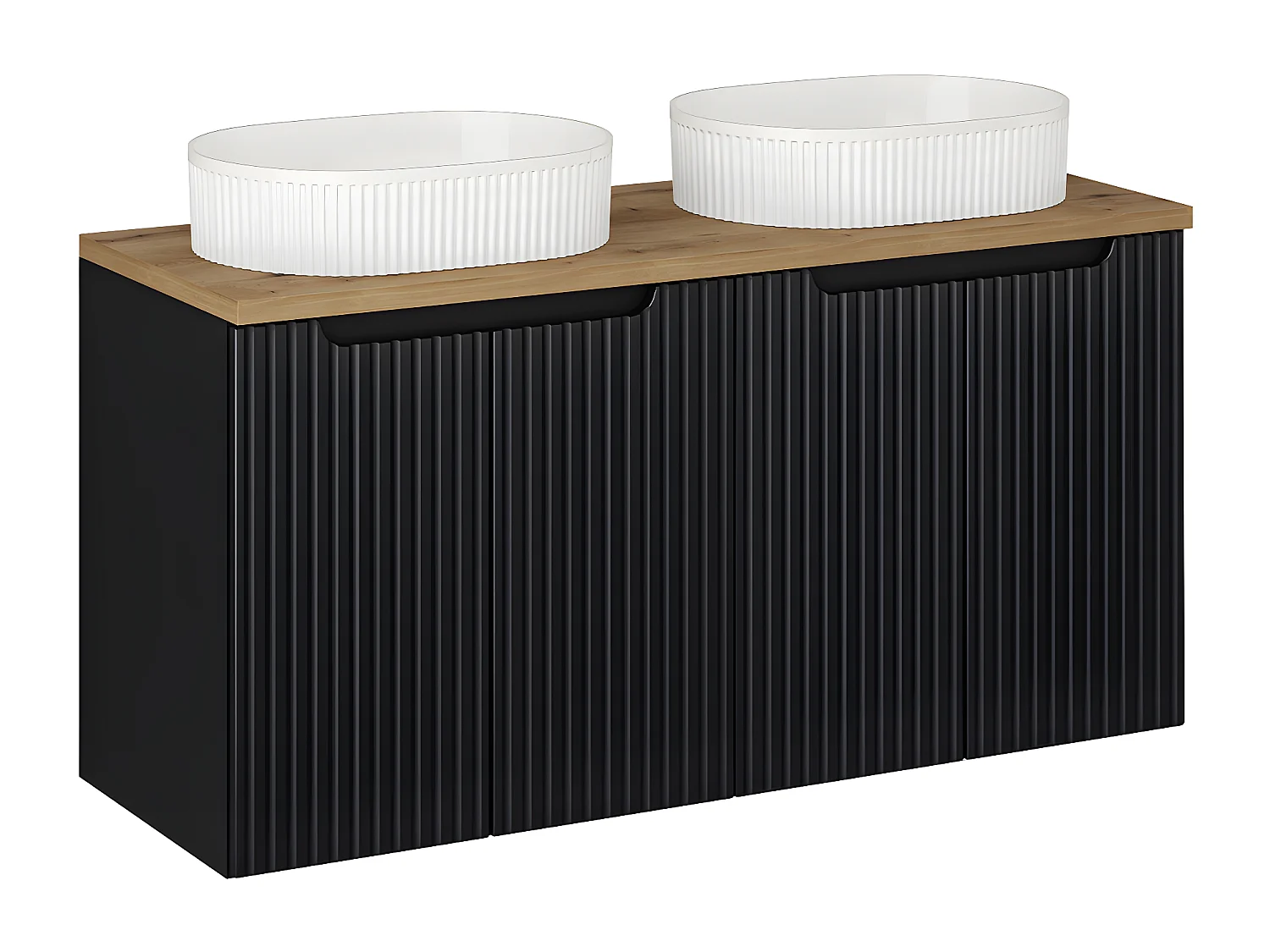 Meuble double vasque 120cm 4 portes Riva Noir et Bois