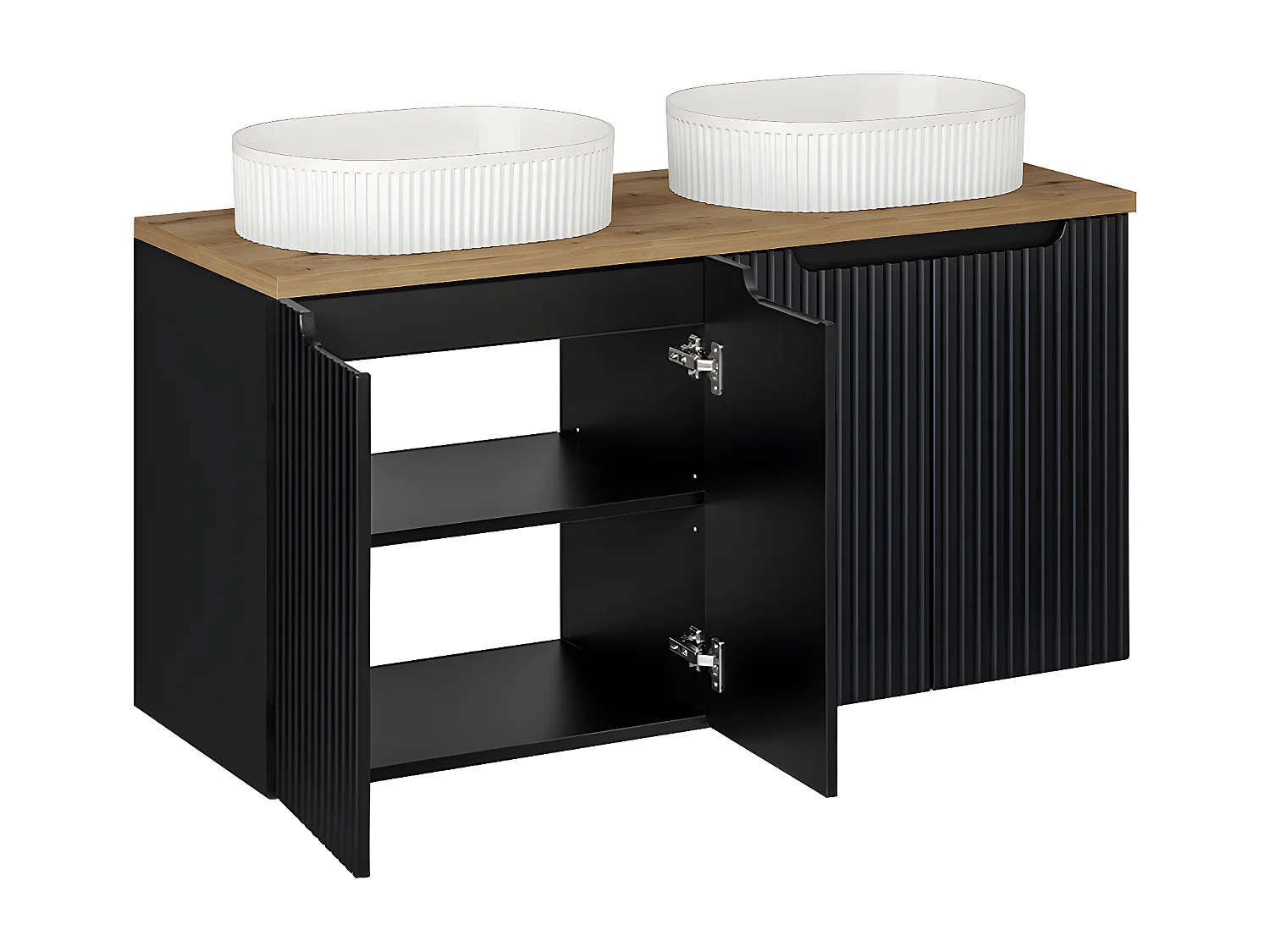 Meuble double vasque 120cm 4 portes Riva Noir et Bois