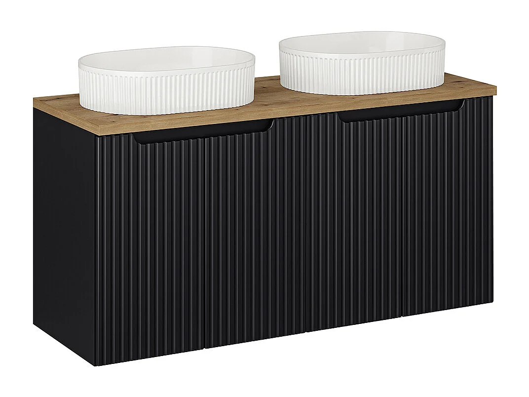 Meuble double vasque 120cm 4 portes Riva Noir et Bois