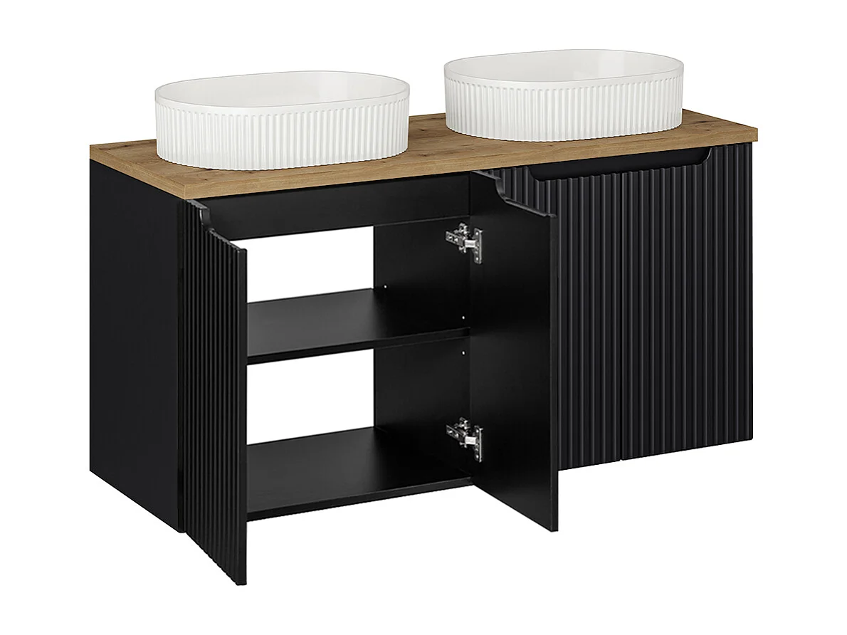 Meuble double vasque 120cm 4 portes Riva Noir et Bois