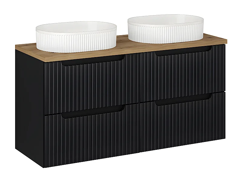 Meuble double vasque 120cm 4 tiroirs Riva Noir et Bois