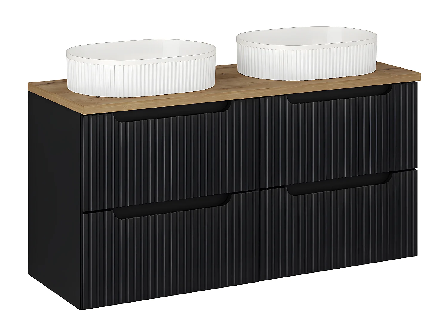 Meuble double vasque 120cm 4 tiroirs Riva Noir et Bois